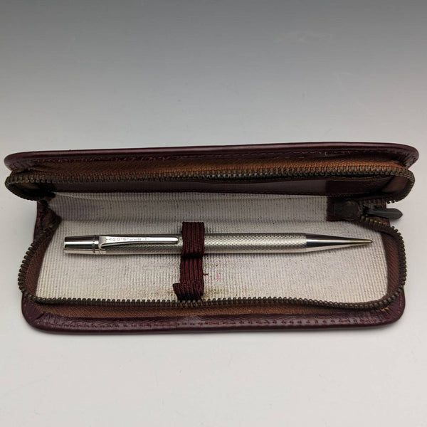 1959 British Vintage Yard O Red Sterling Silver Propulsion Pencil with leather pen case